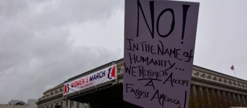 A sign at the San Francisco Women's March. Protesters appeared by the hundreds of thousands on Saturday to make their voices heard on women's rights.