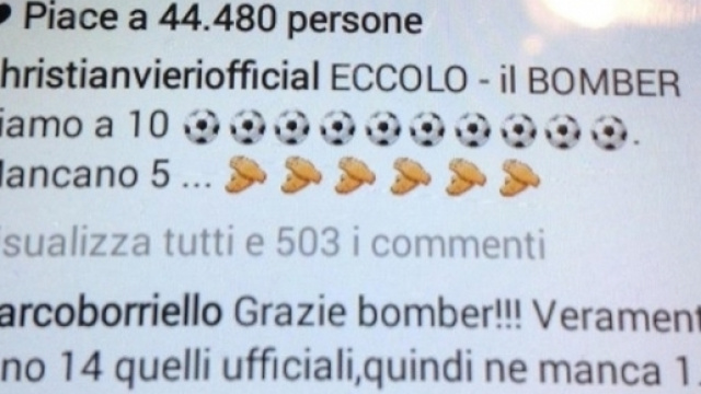 Il post pubblicato da Vieri su Instagram e la risposta di Borriello