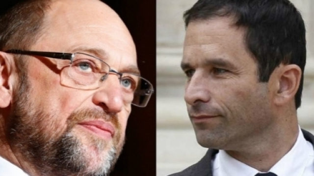 Martin Schulz, candidato cancelliere in Germania, e Benoit Hamon, in corsa per la presidenza francese