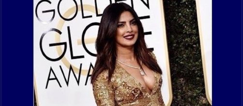 Priyanka on the red carpet at the Golden Globe awards, screencap from @jazmasri via Twitter