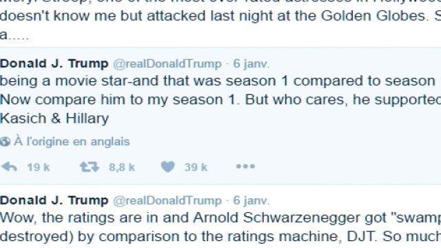 Trump s'est gard&eacute; de r&eacute;pondre au pr&eacute;sident mexicain, mais il se r&eacute;pand sur les c&eacute;l&eacute;brit&eacute;s de l'&eacute;cran sur Twitter