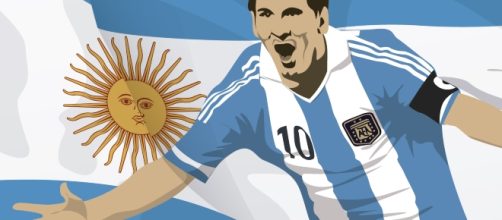 Messi con el n&uacute;mero 10 y la bandera de Argentina. (designed by Vexels)