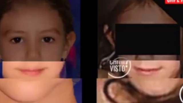A sinistra Denise Pipitone nella ricostruzione dei Ris, a destra la foto reperita in Rete, in parte censurata, di 1 ragazzina molto somigliante.