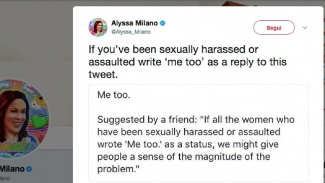Il tweet di Alyssa Milano con cui invita le donne che hanno subito molestie a rispondere 'metoo'