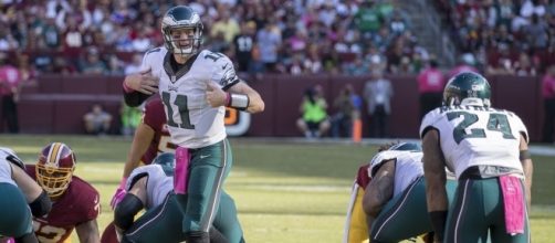 Carson Wentz has the Eagles flying high at 5-1. [Image via Wiki Commons]