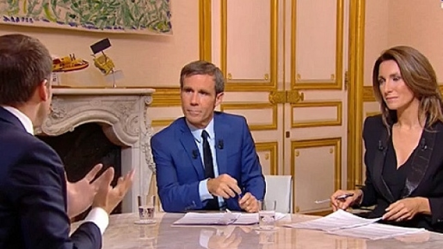 Emmanuel Macron face &agrave; David Pujadas et Anne-Claire Coudray