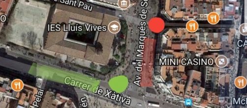 En Verde la nueva localizacion de la Falla y la carpa, en rojo la de a&ntilde;os anteriores