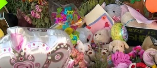 Items left at tribute site for missing toddler Sherin Mathews&rsquo;. (Image from WFAA/YouTube)