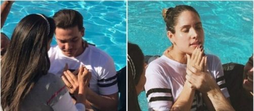 Wesley e esposa durante batismo.