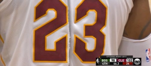 LeBron James' torn jersey during NBA opening night. (Image Credit - MLG Highlights/Youtube Screenshot)