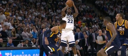 Andrew Wiggins hit a game-winning three as time was running out to help Minnesota edge OKC. [Image via NBA/YouTube]