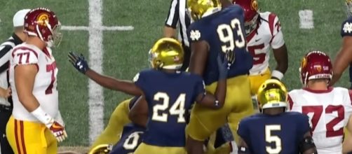 The Irish defense smothered USC Saturday night. [Image via NBC Sports/YouTube]