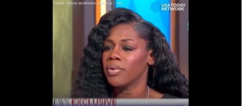 Myeisha Johnson speaking to ABC about the president's disrespect over the loss of her husband. Photo credit: YouTube/USA Today channel