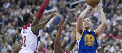 Klay Thompson against the Washington Wizards (c) [Image by Keith Allison / Flickr]
