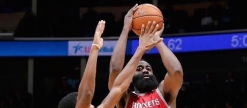 James Harden and the Rockets defeated the OKC Thunder in preseason action Tuesday night. [Image via NBA/YouTube]