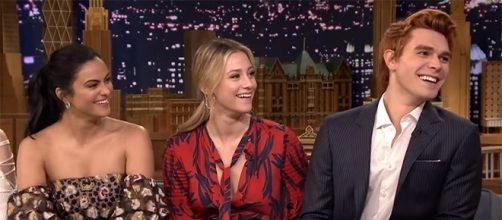 Camila Mendes, Lili Reinhart, and KJ Apa return this October 13 on "Riverdale" 2. (Image Cr: The Tonight Show Starring Jimmy Fallon/YouTube)