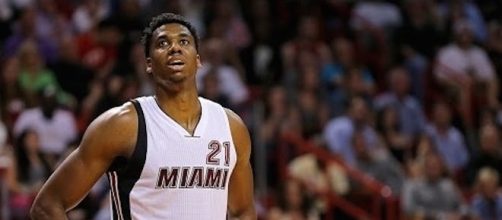 Hassan Whiteside and the Heat take on Aaron Gordon and the Magic Saturday night in preseason action. [Image via NBA/YouTube screencap]