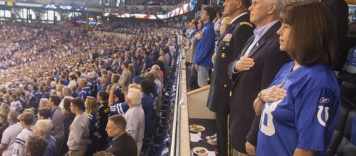 Vice President Pence stands for the National Anthem [Image courtesy of Vice President's office via twitter]