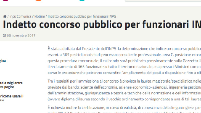 requisiti richiesti per il concorso Inps