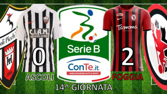 Termina 0-2 Ascoli-Foggia, match valido per la 14^ giornata del campionato di Serie B ConTe.it 2017/18
