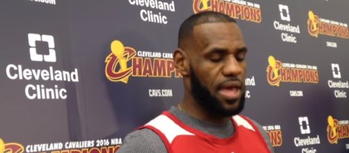LeBron James speaking with the media. -- [Image via YouTube screen capture / Cleveland.com]