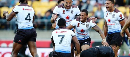 Fiji players celebrate their historic 2-4 victory over New Zealand. Image Source: Sky Sports