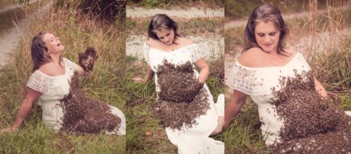 Mulher que apareceu na web ap&oacute;s ensaio gr&aacute;vida com milhares de abelhas, anunciou a perda do beb&ecirc;