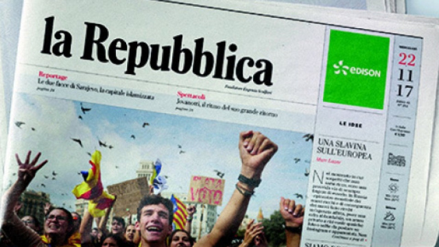 Prima pagina di Repubblica 22/11/17