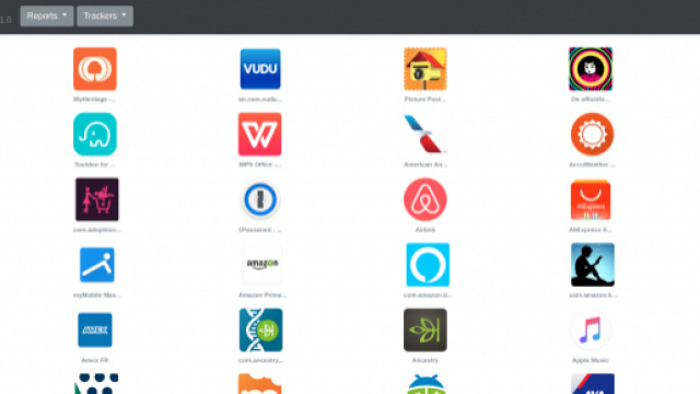Screenshot del sito web Exodus che elenca tutte le app coinvolte nella ricerca