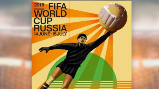 Lev Yashin immortalato sul poster ufficiale di Russia 2018 (fonte Fifa.com)