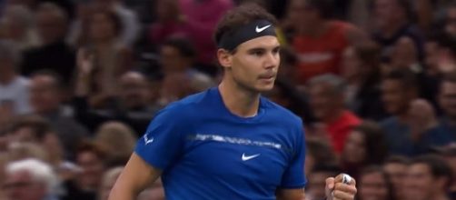 Rafael Nadal celebrating a point at Paris-Bercy/ Photo: screenshot via ATPWorldTour channel on YouTube