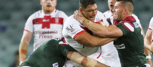 Ryan Hall - shown here - scored his 33rd try in 34 games for England in their uconvincing victory over Lebanon. Image Source: Sky Sports