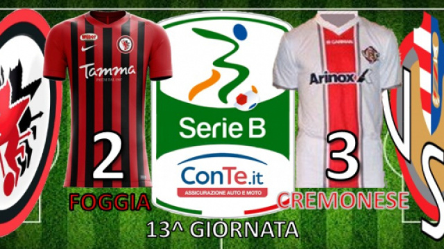 Il Foggia perde 2-3 contro la Cremonese nella tredicesima giornata del campionato di Serie B ConTe.it 2017/18