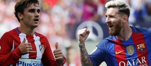 Messi y Griezmann con las camisetas de sus equipos.