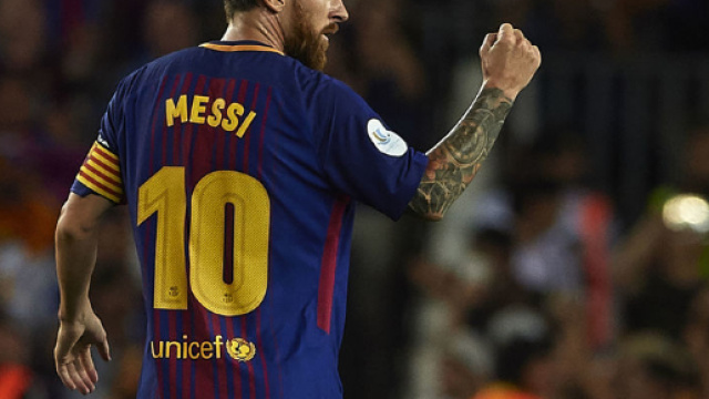 Messi c&eacute;l&eacute;brant un but lors d'une rencontre