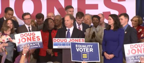 Doug Jones delivering his victory acceptance speech, Image via: [NBC News/YouTube screencap]