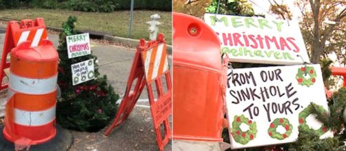 Christmas tree is in a pothole in Jackson, Mississippi. Image Credit: Blasting News