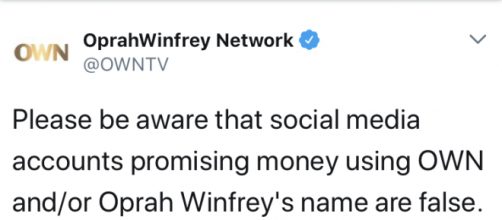 A Twitter status update via @OWNTV