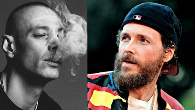 Fabri Fibra a sinistra, Jovanotti a destra.