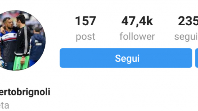 Profilo Instagram portiere Benevento Brignoli