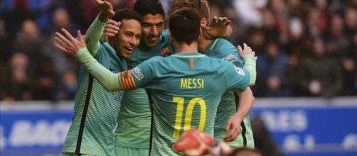 Clebracion de uno de los goles del Bar&ccedil;a