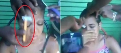 Garotas do tr&aacute;fico s&atilde;o humilhadas por bandidos. (foto: reprodu&ccedil;&atilde;o Facebook)