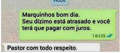 Pastor cobra d&iacute;zimo de fiel. (foto: reprodu&ccedil;&atilde;o Whatsapp)