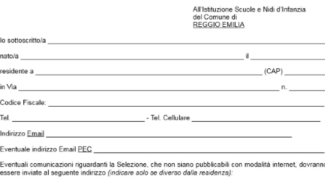 Modello per presentare domanda al Bando di concorso