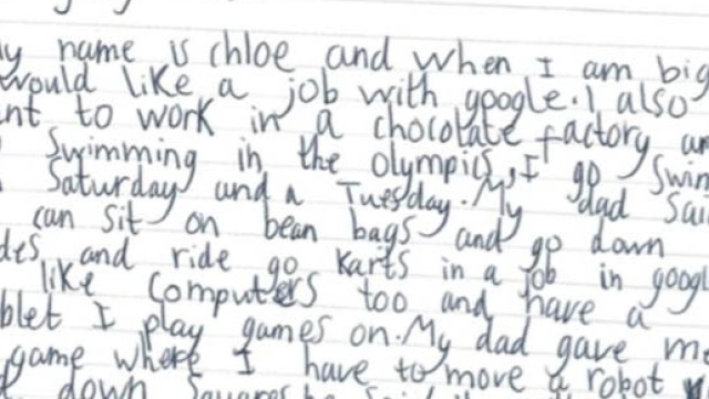 La prima parte della lettera che una bambina di 7 anni ha scritto al ceo di Google chiedendogli lavoro.