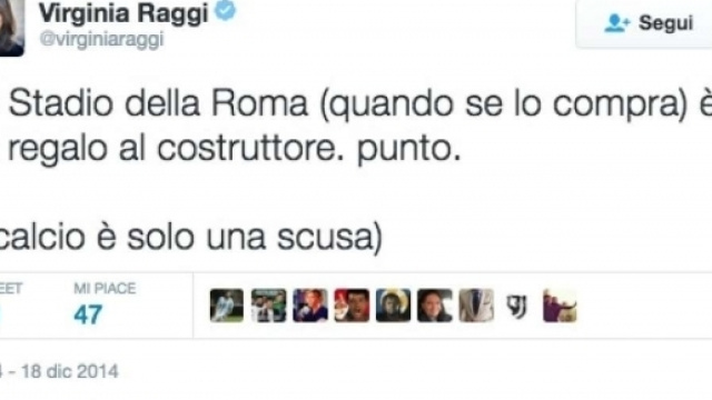 Virginia Raggi criticava il progetto di uno Stadio a Roma gi&agrave; nel 2014