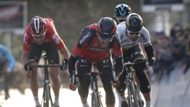 La volata tra Van Avermaet e Sagan alla scorsa edizione della Het Nieuwsblad
