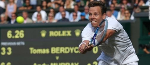 Tomas Berdych hitting a backhand during the 2016 Wimbledon semi-final - CNN.com - cnn.com (Taken from BN library)