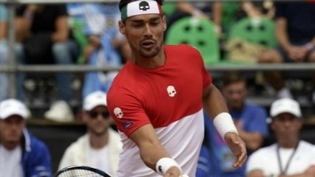 Fabio Fognini durante l'epica sfida di Buenos Aires, che ha regalato il terzo decisivo punto all'Italia