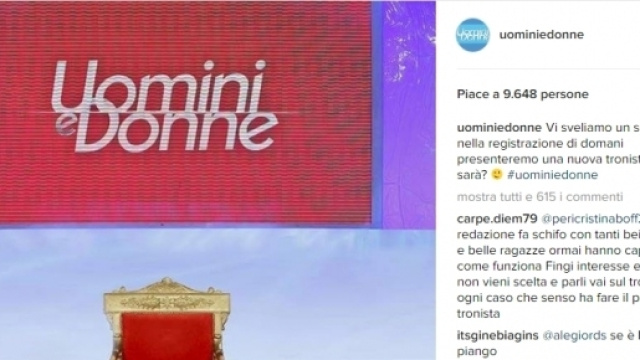 Post su instagram della pagina ufficiale di "Uomini e Donne".